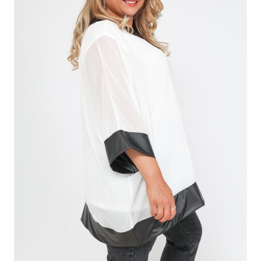 BLOUSE EN MOUSSELINE À SIMILI CUIR AVEC DÉBARDEUR