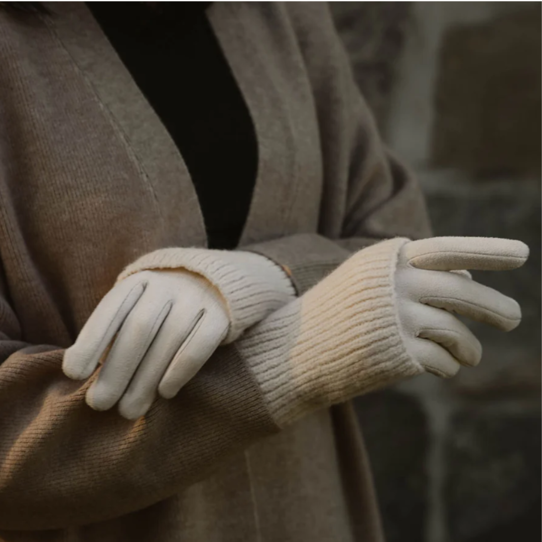 GANTS CHAUFFE-POIGNETS CÔTELÉS EN FAUX SUÈDE-CARACOL