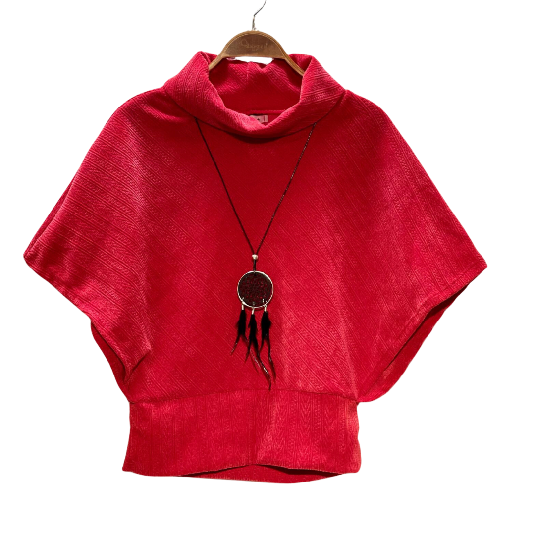 CHANDAIL ROUGE CHENILLE JACQUARD AVEC COLLIER