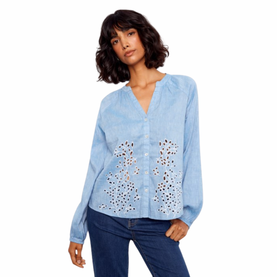 CHEMISE BLEU AVEC BRODERIE-CHARLIE B