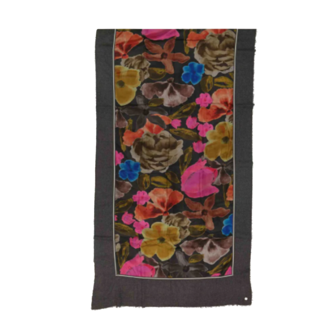 ÉTOLE PATCHWORK À IMPRIMÉ FLORAL EN SOIE SUR VISCOSE MÉLANGÉE