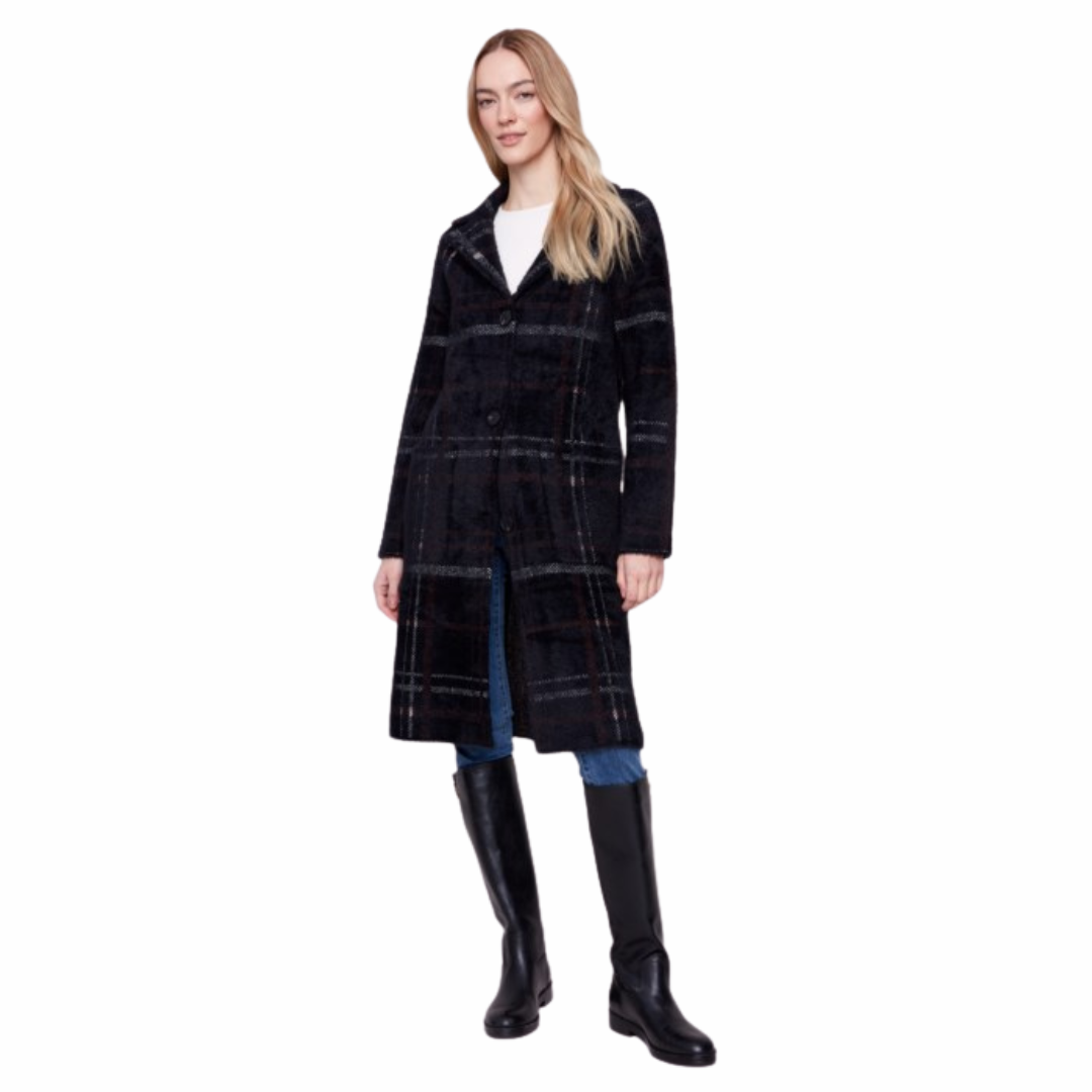 MANTEAU LONG EN TRICOT À CARREAUX-CHARLIE B