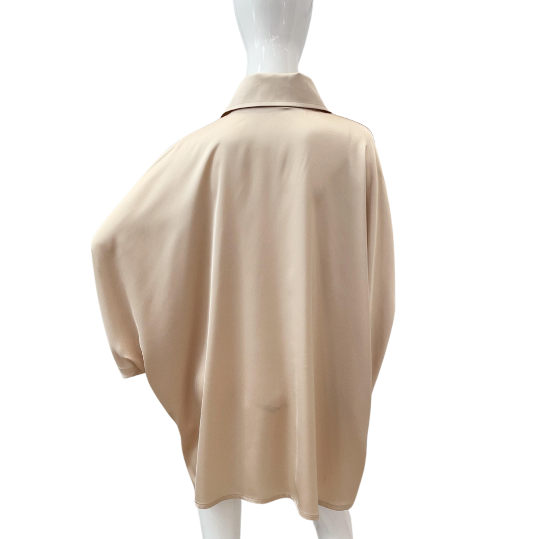 CHEMISE BEIGE SATINÉ MANCHES BOUFFANTES