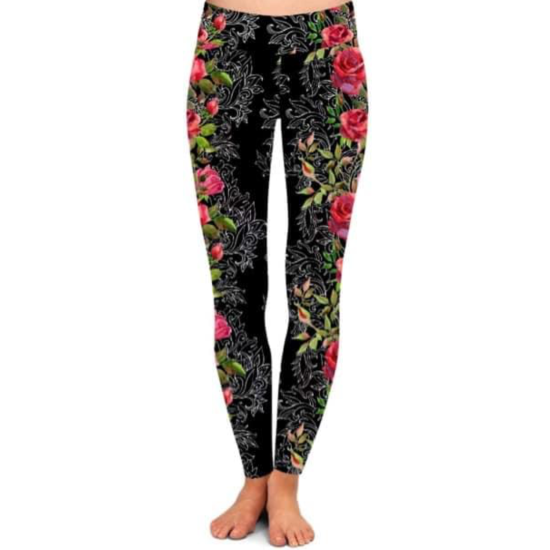 LEGGINGS YOGA BORDÉE DE ROSES